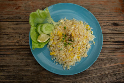 High angle view of meal served on table