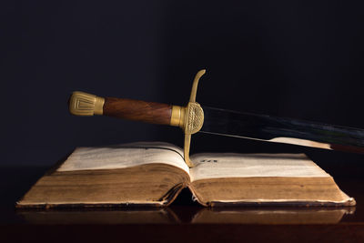 Close-up of old books on table