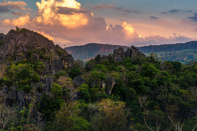 Scenic view of mountains against sky during sunset