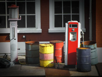 View of multi colored objects in row