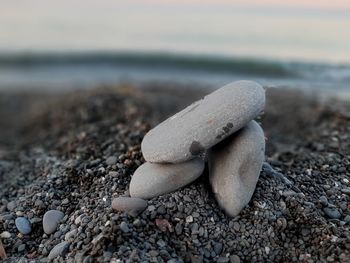 Close-up of stones on beach