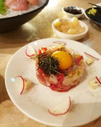 High angle view of breakfast served in plate