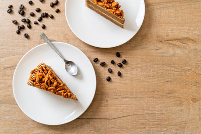 High angle view of breakfast in plate on table