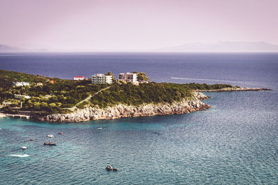 High angle view of sea against clear sky