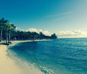 Scenic view of calm beach against sky