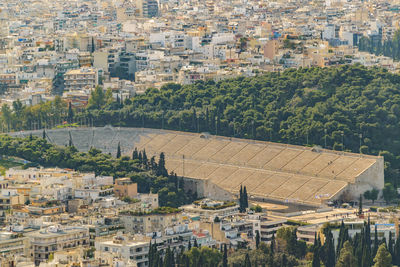 High angle view of buildings in city