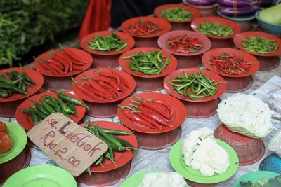 High angle view of vegetables for sale in market