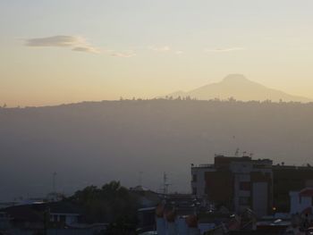 View of town at sunset