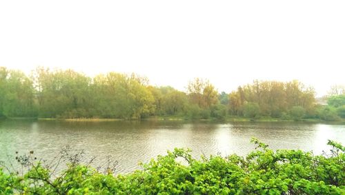 Scenic view of lake against clear sky