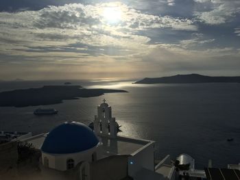 High angle view of sea against sky during sunset in greece