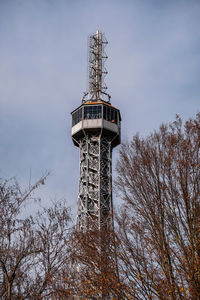 Low angle view of petrin tower against sky in prague 