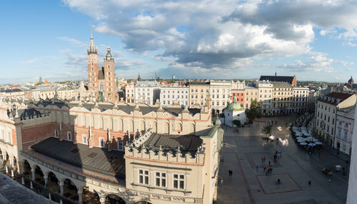 High angle view of buildings in town