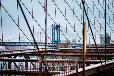 View of suspension bridge against clear sky