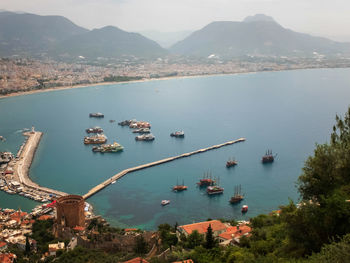 High angle view of boats in sea