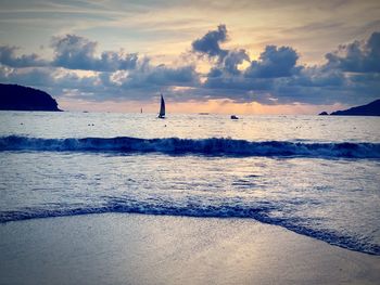 Scenic view of sea against sky during sunset