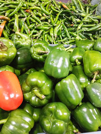 Close-up of green bell peppers for sale in market