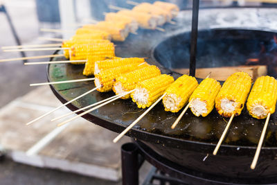 Close-up of orange on barbecue grill