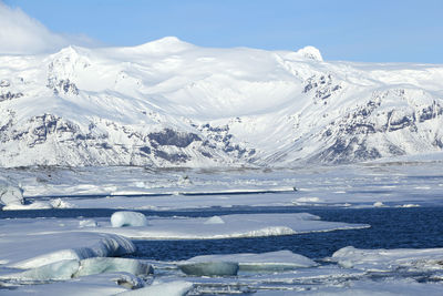 Scenic view of snowcapped mountains against sky