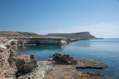 Scenic view of sea against clear sky