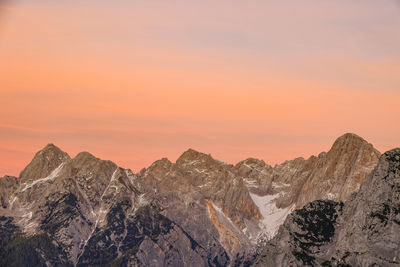 Scenic view of mountains against sky during sunset