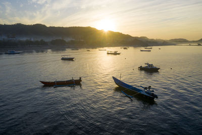 Sunrise over the fishing village of kuta, lombok, indonesia.