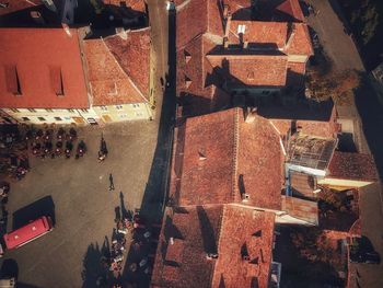 High angle view of old buildings in city