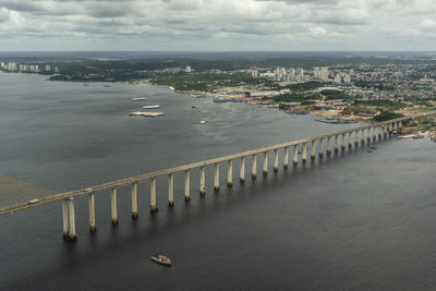 Beautiful aerial view to long new bridge in the city of manaus