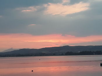 Scenic view of lake against sky during sunset