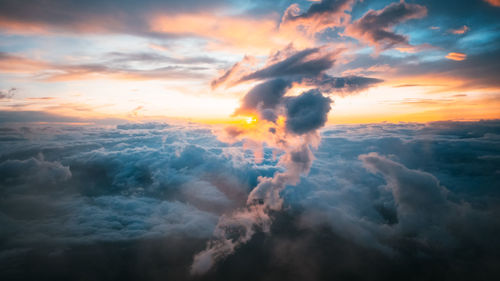 High angle view of clouds in sky during sunset