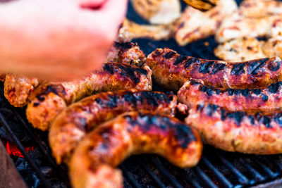 Close-up of meat on barbecue