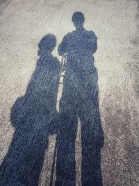 High angle view of father with shadow on road