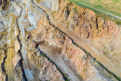 High angle view of road amidst rocks