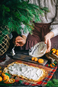 High angle view of food on table