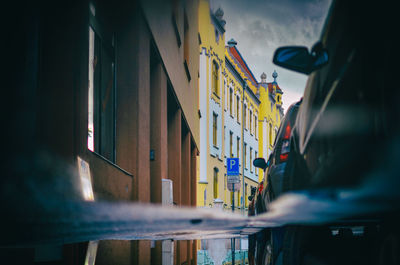 Close-up of train in city