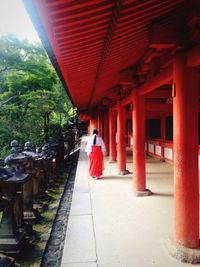 Close-up of woman in red wall