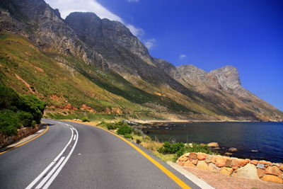 Road by mountains against sky