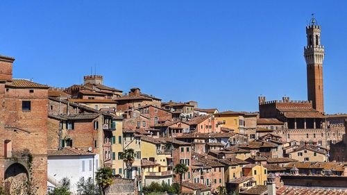 Buildings against clear blue sky