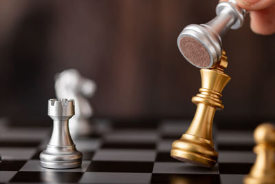 Close-up of chess pieces against blurred background