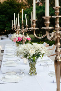 Flower vase on table