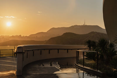 Scenic view of mountains against sky during sunset