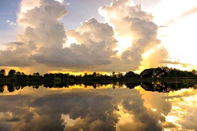 Scenic view of lake against sky during sunset