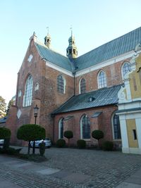 Exterior of historic building against clear sky