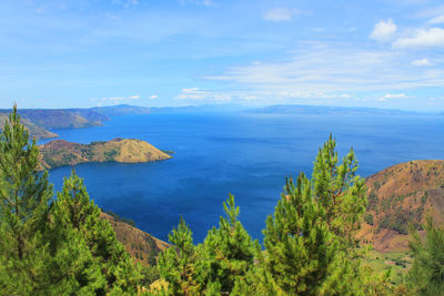 Scenic view of bay against sky