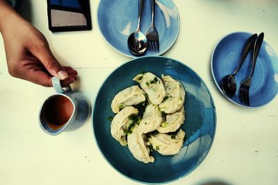 High angle view of food on table