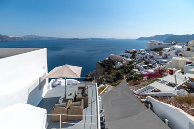 High angle view of buildings in sea