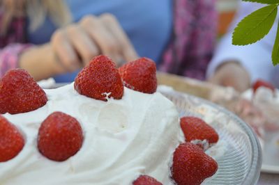 Close-up of strawberries on table