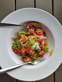 Directly above shot of salad in plate on table