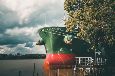 Low angle view of boat in sea