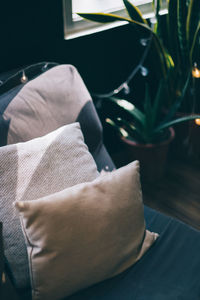 Close-up of pillow on sofa