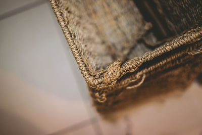 High angle view of empty wicker basket at home